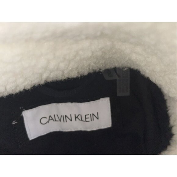 NWT Calvin Klein Women's Large Faux Fur Sherpa Coat White Zip Up - Picture 13 of 13